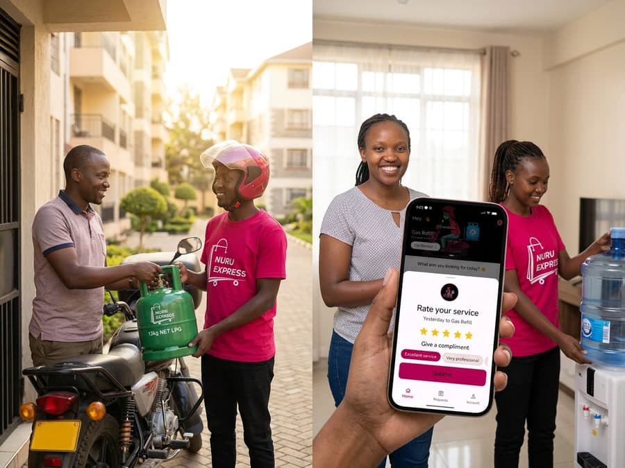 A service provider arriving at a customer's door with equipment